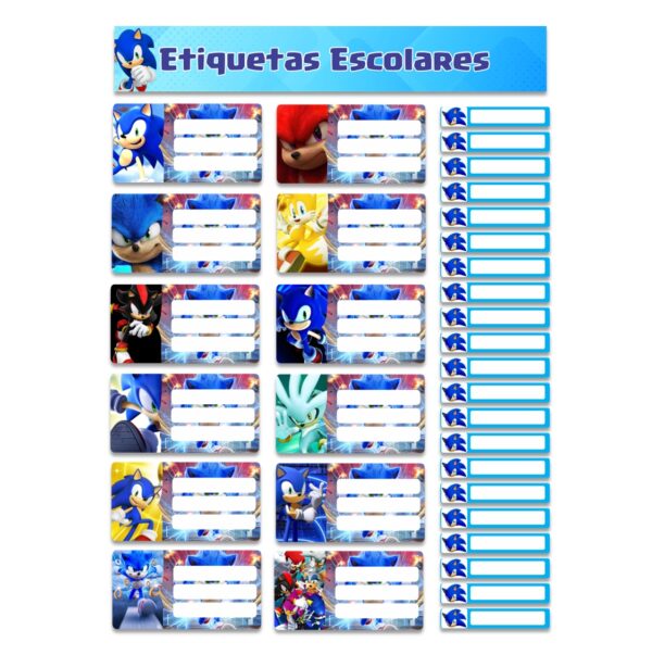 ETIQUETA ESCOLAR PERSONALIZADA SONIC