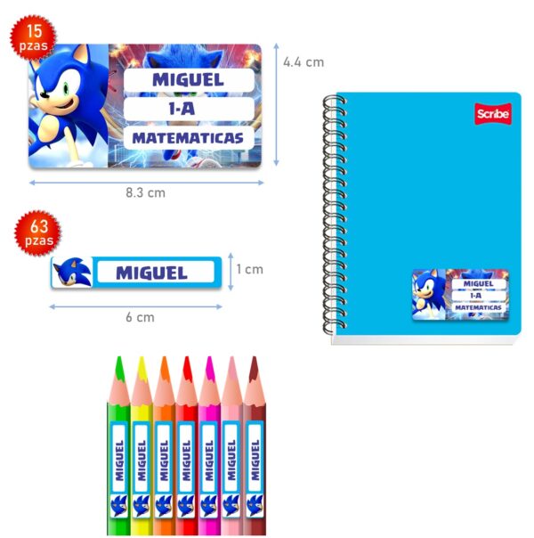 ETIQUETA ESCOLAR PERSONALIZADA SONIC