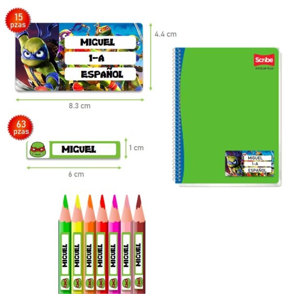 etiquetas escolares personalizadas tortugas ninja