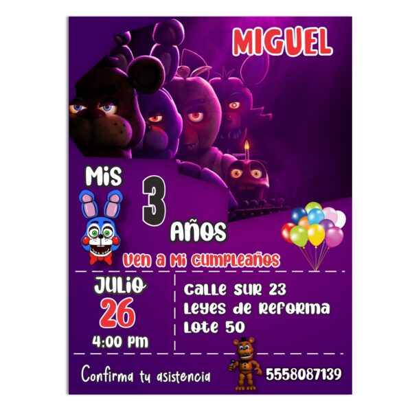 invitacion Five Nights at Freddys