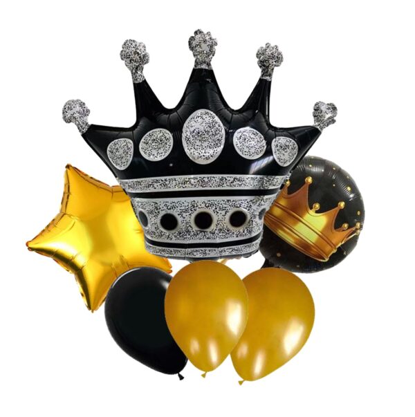 set globos metalicos corona negra