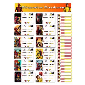 etiquetas escolares personalizadas Deadpool y wolverine