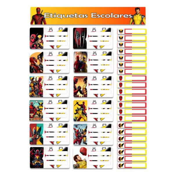 etiquetas escolares personalizadas Deadpool y wolverine