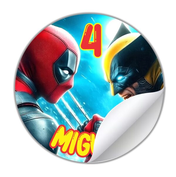 etiquetas redondas personalizadas 5cm deadpool y wolverine