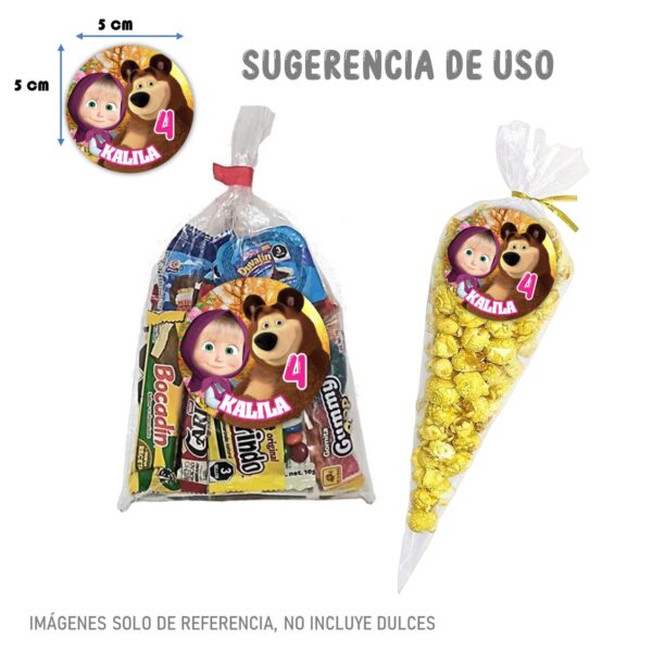 etiqueta redonda personalizada 5cm masha y el oso