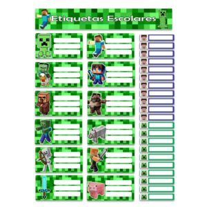 etiqueta escolar personalizada minecraft