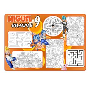 Mantel Individual Personalizado De Actividades fiesta infantil cumpleaños souvenir DRAGON BALL GOKU VEGETA