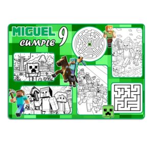 Mantel Individual Personalizado De Actividades fiesta infantil cumpleaños souvenir Minecraft