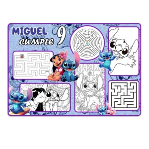 Mantel Individual Personalizado De Actividades fiesta infantil cumpleaños souvenir Lilo y Stich