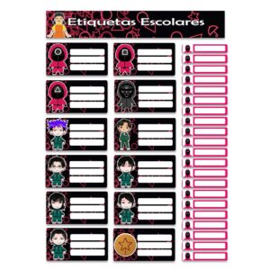 ETIQUETAS ESCOLARES PERSONALIZADAS JUEGO DEL calamar squid game