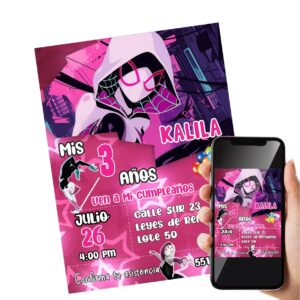 invitacion digital descargable personalizada Spider Gwen Stacy